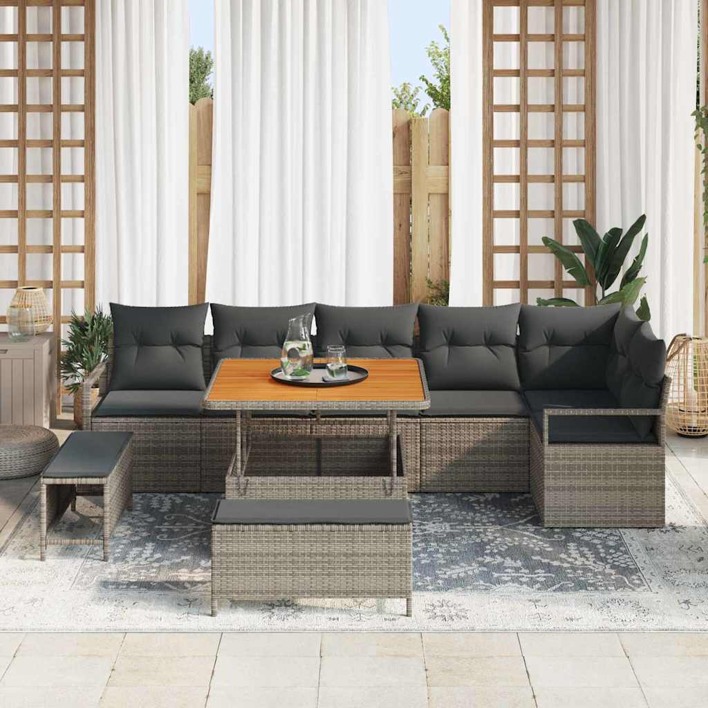 Garten-Sofa-Set mit Kissen 9 pcs Grau Poly Rattan