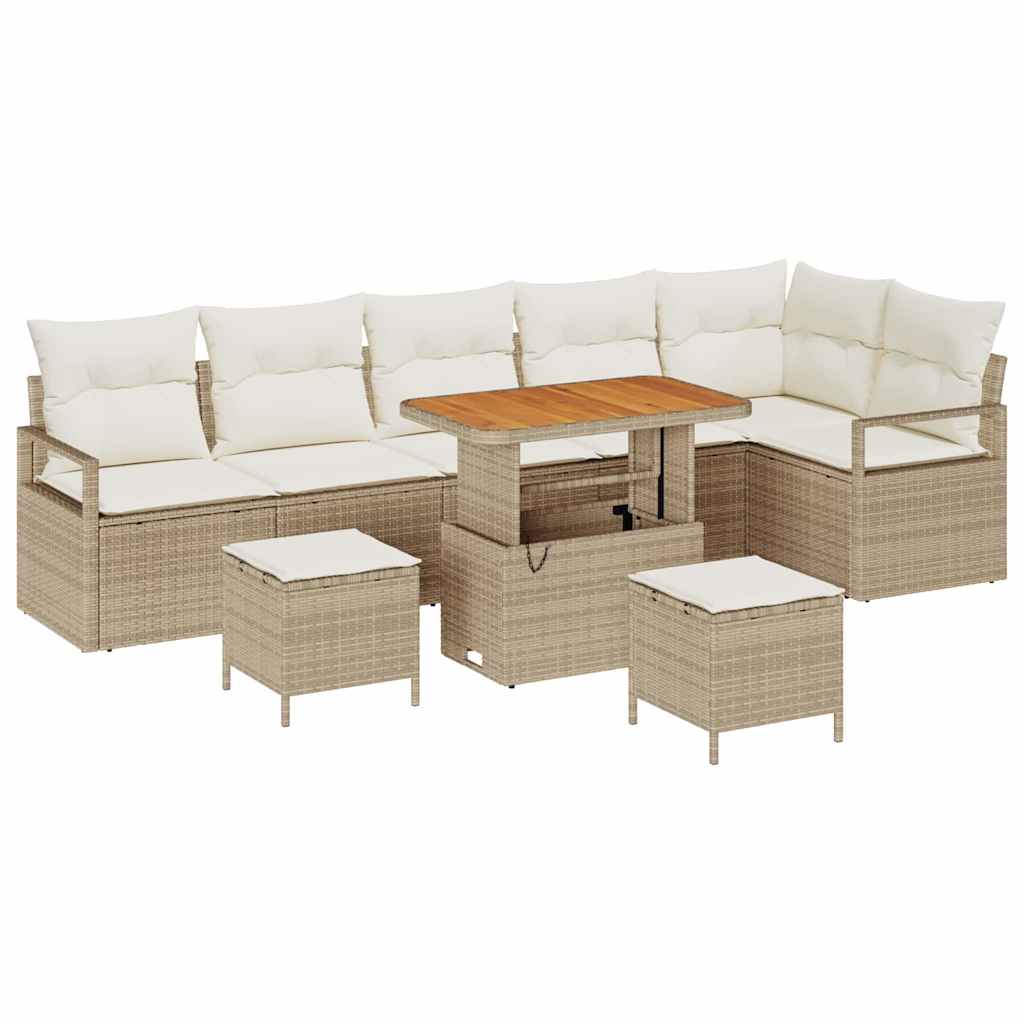 Garten-Sofa-Set mit Kissen 9 pcs Beige Poly Rattan