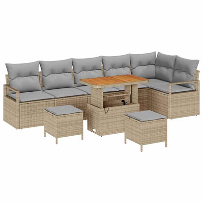 Garten-Sofa-Set mit Kissen 9 pcs Beige Poly Rattan