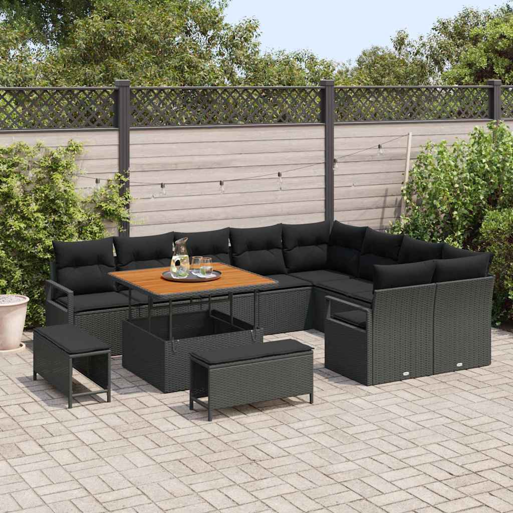 Gartensofa-set mit Kissen 12 pcs Schwarz Poly-Rattan