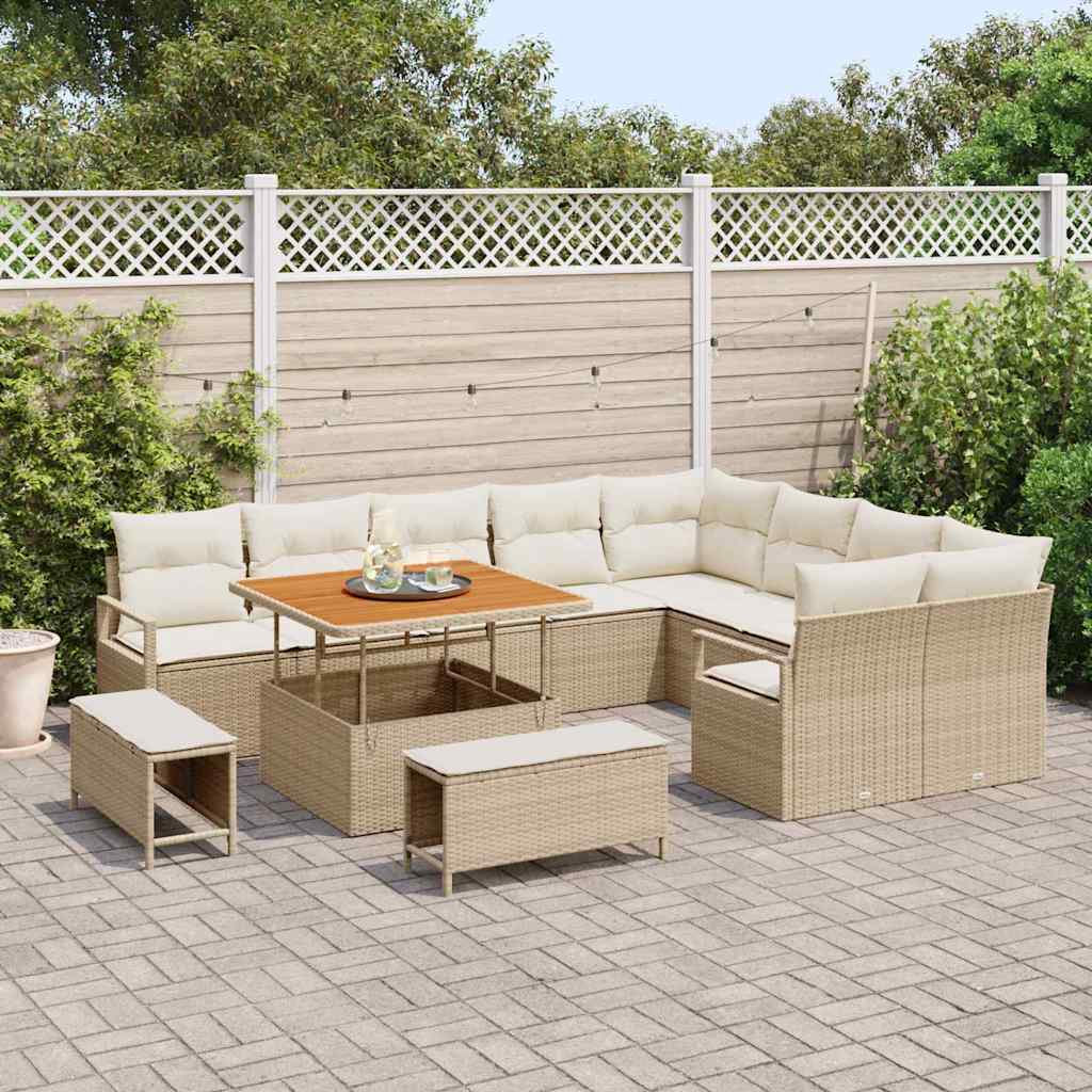 vidaXL Ensemble de canapés de jardin avec coussins 12 pcs Beige Poly-rotin