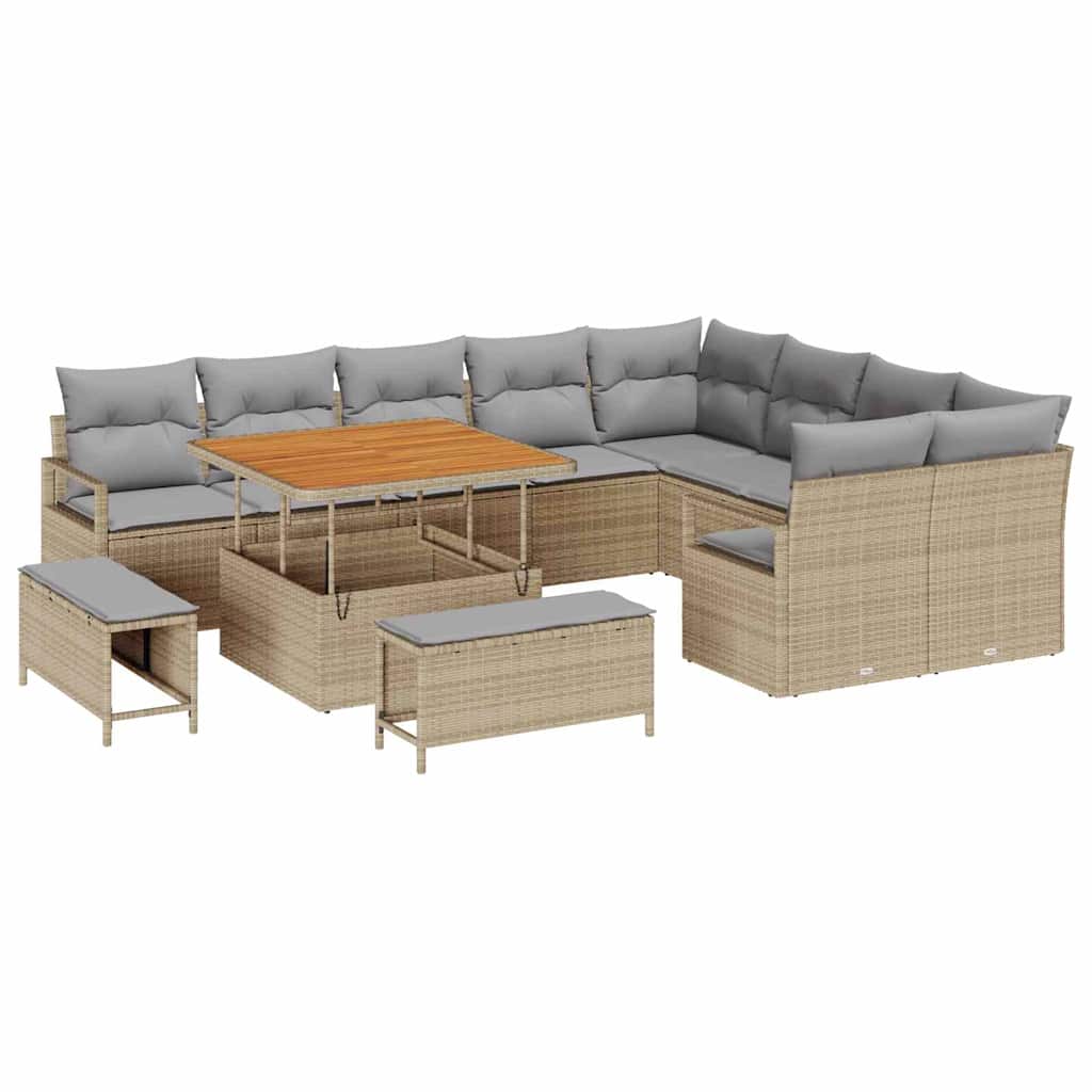 Gartensofa-set mit Kissen 12 pcs Beige Poly-Rattan
