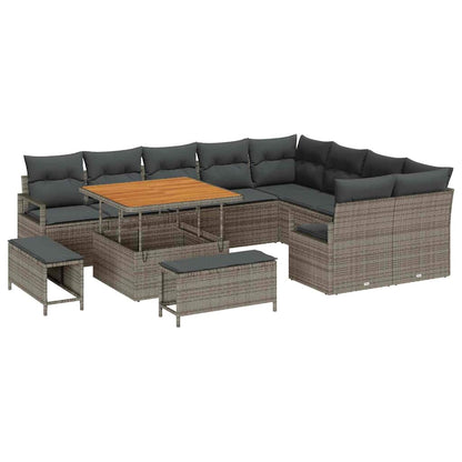 Gartensofa-set mit Kissen 12 pcs Grau Poly-Rattan