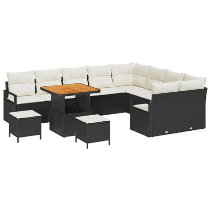 Gartensofa-set mit Kissen 12 pcs Schwarz Poly-Rattan