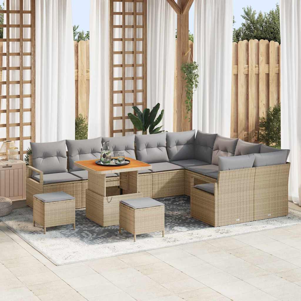 Gartensofa-set mit Kissen 12 pcs Beige Poly-Rattan
