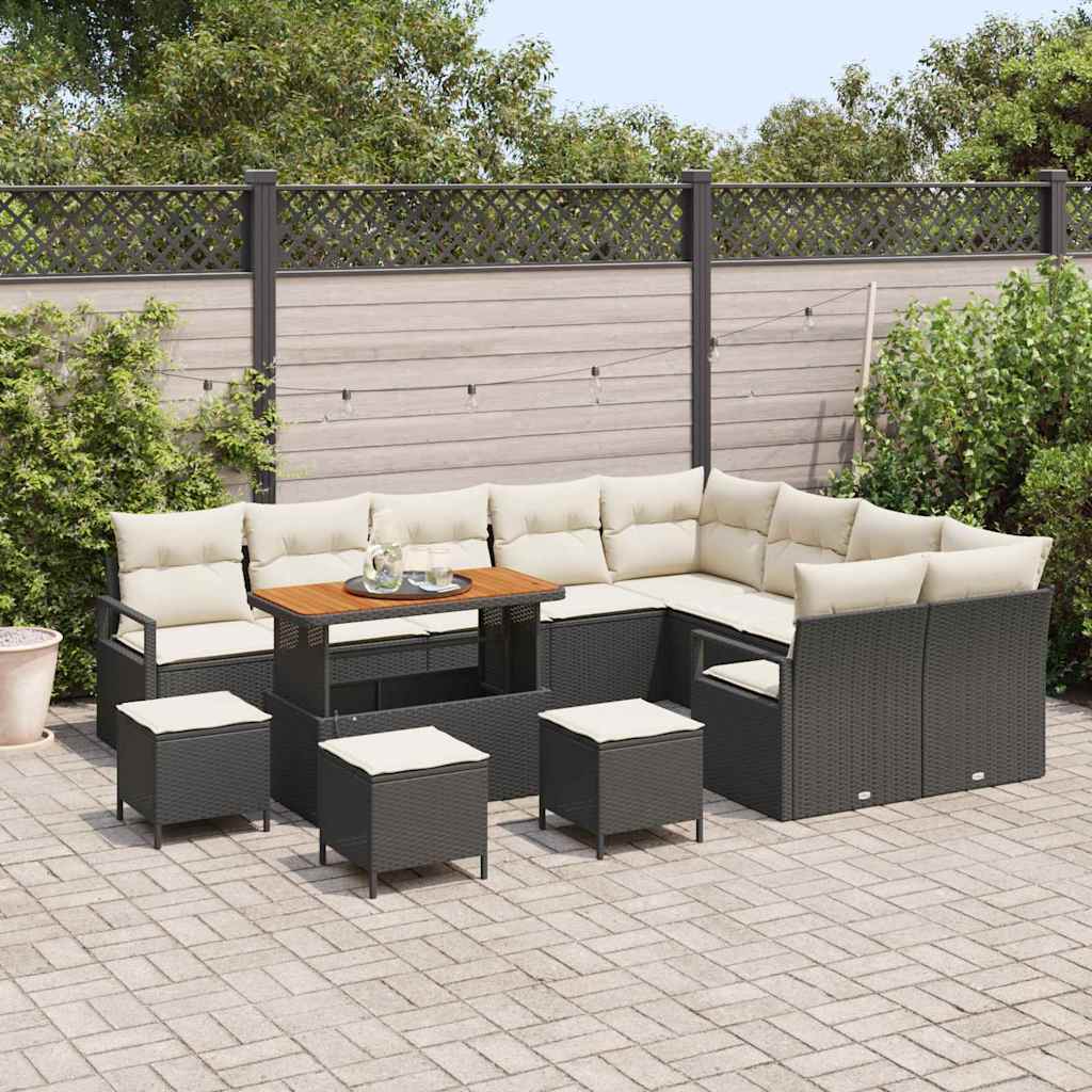 Gartensofa-set mit Kissen 13 pcs Schwarz Poly-Rattan