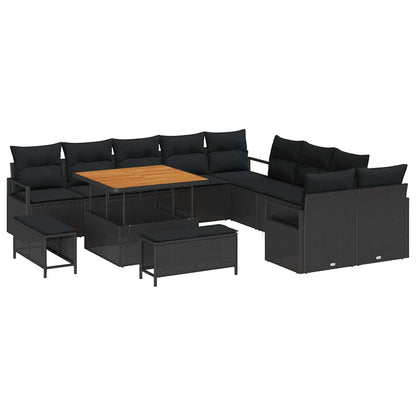 Gartensofa-set mit Kissen 13 pcs Schwarz Poly-Rattan