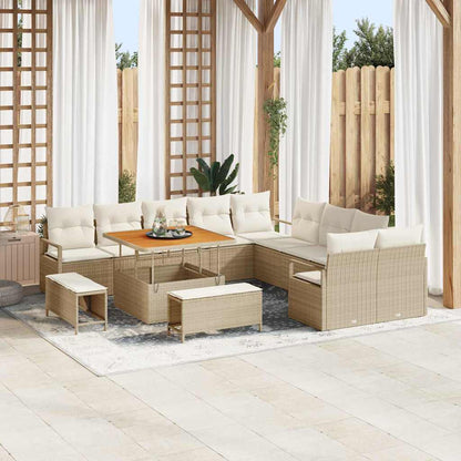 Gartensofa-set mit Kissen 13 pcs Beige Poly-Rattan
