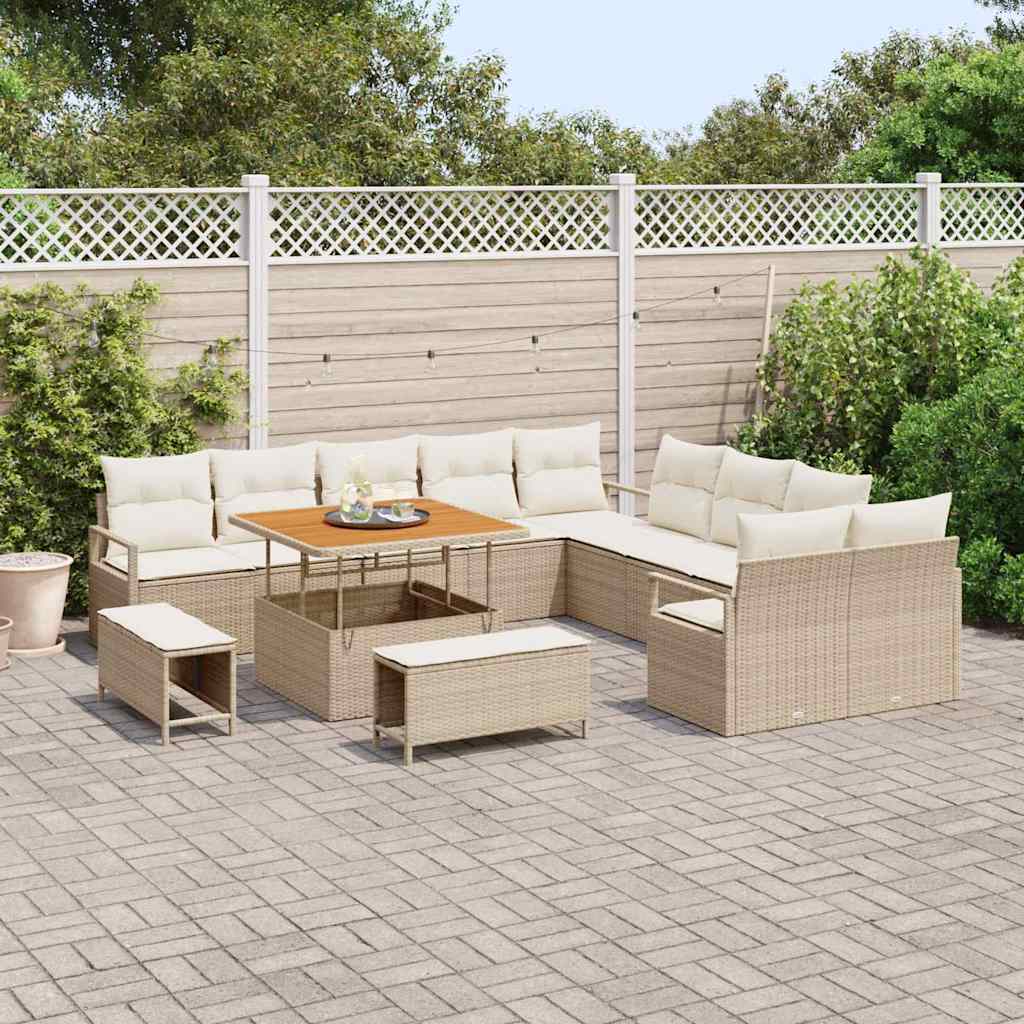 Gartensofa-set mit Kissen 13 pcs Beige Poly-Rattan