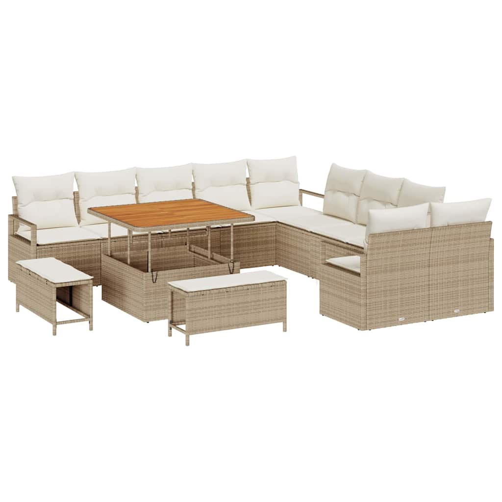 Gartensofa-set mit Kissen 13 pcs Beige Poly-Rattan