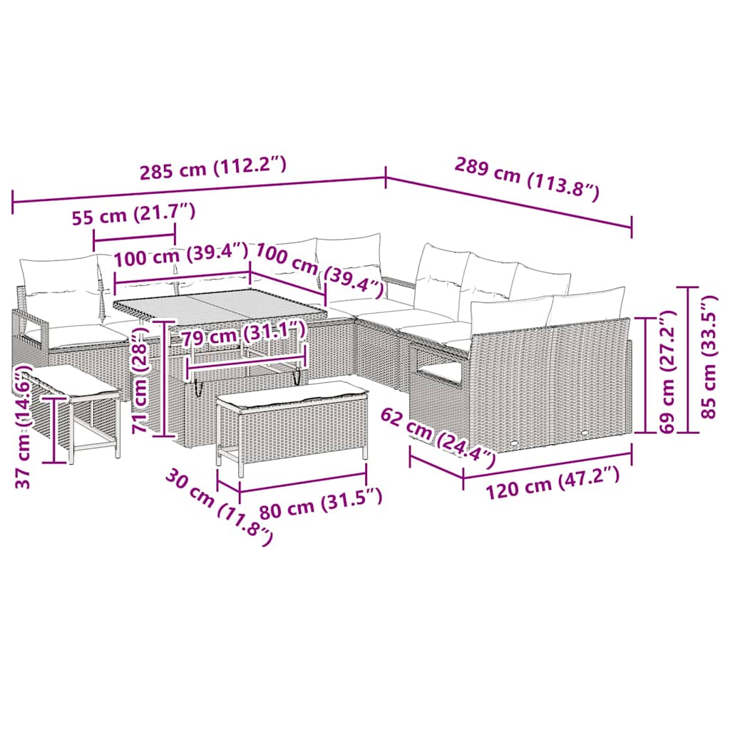 vidaXL Ensemble de canapés de jardin avec coussins 13 pcs Beige résine tressée
