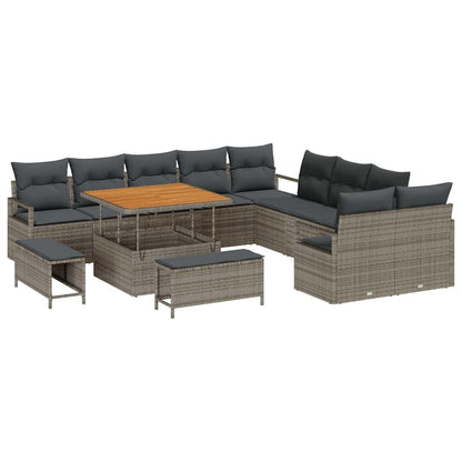 Gartensofa-set mit Kissen 13 pcs Grau Poly-Rattan