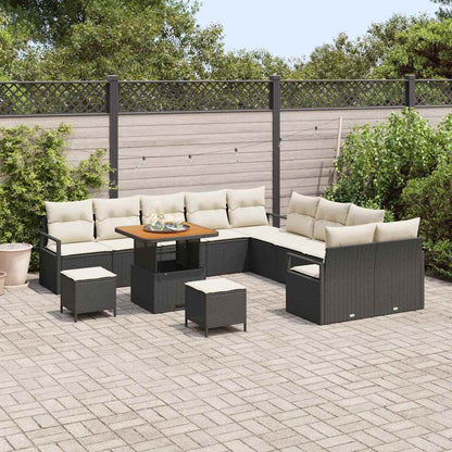 Gartensofa-set mit Kissen 13 pcs Schwarz Poly-Rattan