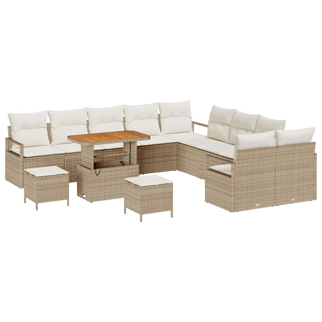 Gartensofa-set mit Kissen 13 pcs Beige Poly-Rattan