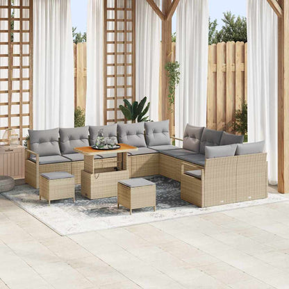 Gartensofa-set mit Kissen 13 pcs Beige Poly-Rattan