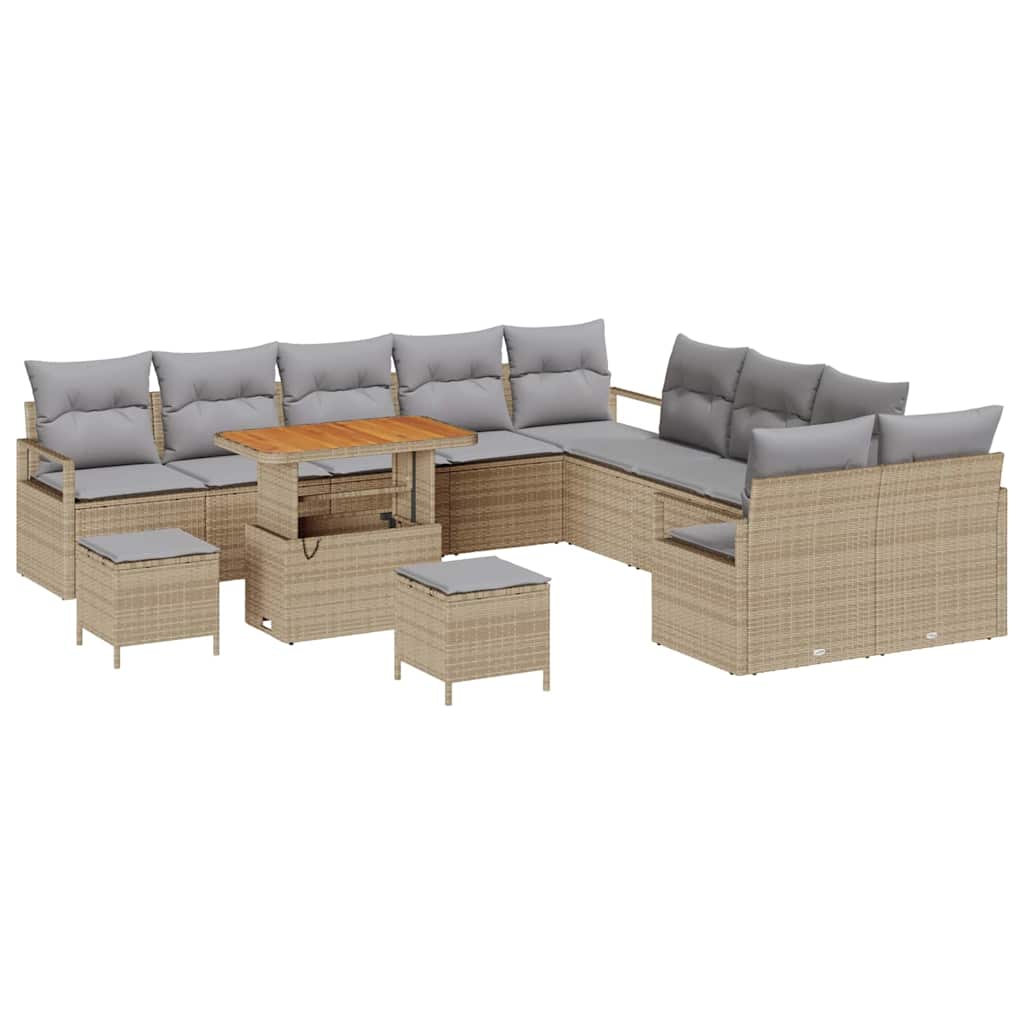 Gartensofa-set mit Kissen 13 pcs Beige Poly-Rattan