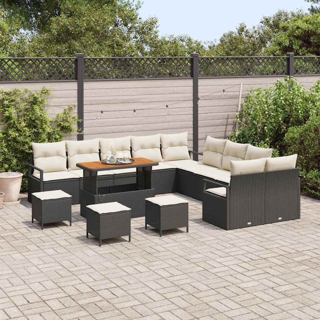 Gartensofa-set mit Kissen 14 pcs Schwarz Poly-Rattan