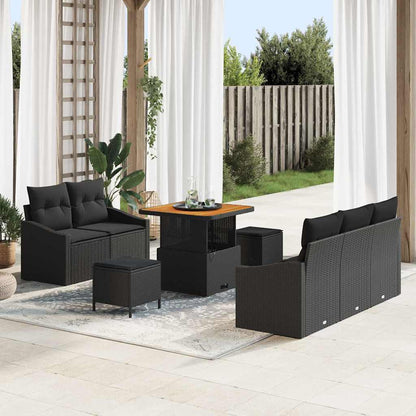Gartensofa-set mit Kissen 8 pcs Schwarz Poly-Rattan