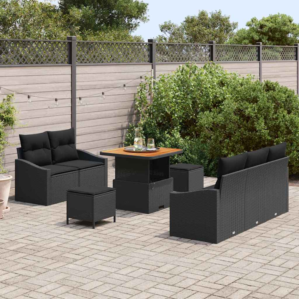 Gartensofa-set mit Kissen 8 pcs Schwarz Poly-Rattan
