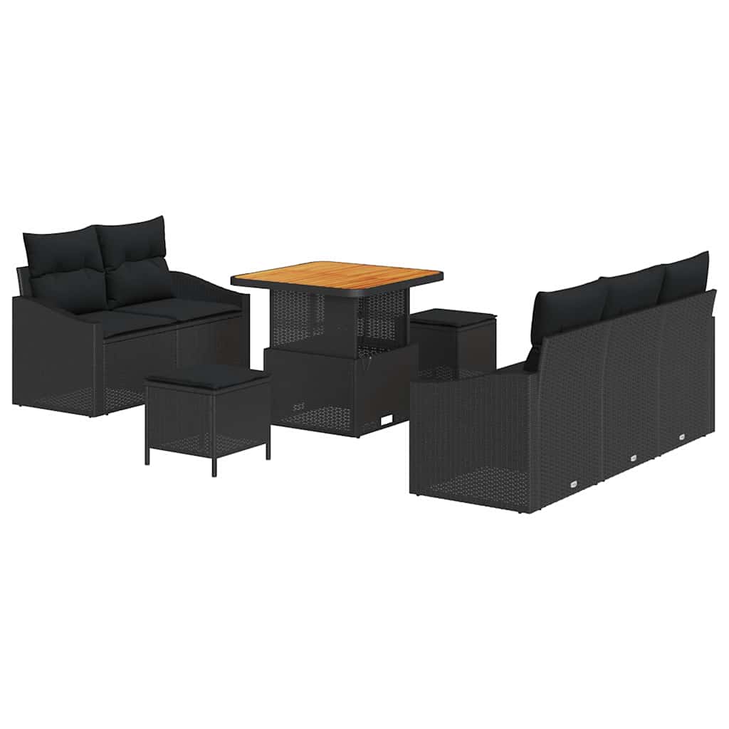 Gartensofa-set mit Kissen 8 pcs Schwarz Poly-Rattan