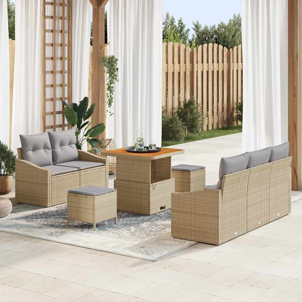 Gartensofa-set mit Kissen 8 pcs Beige Poly-Rattan
