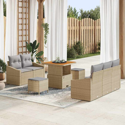 Gartensofa-set mit Kissen 8 pcs Beige Poly-Rattan