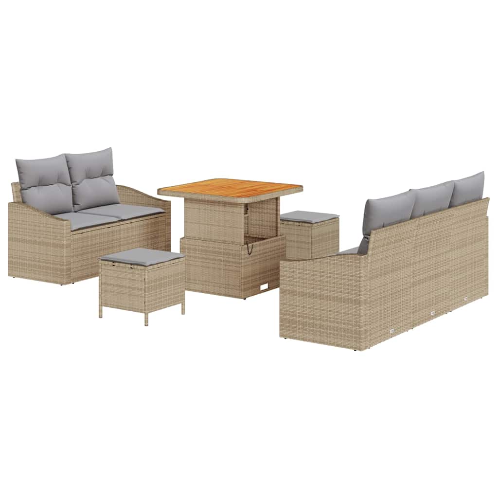 Gartensofa-set mit Kissen 8 pcs Beige Poly-Rattan
