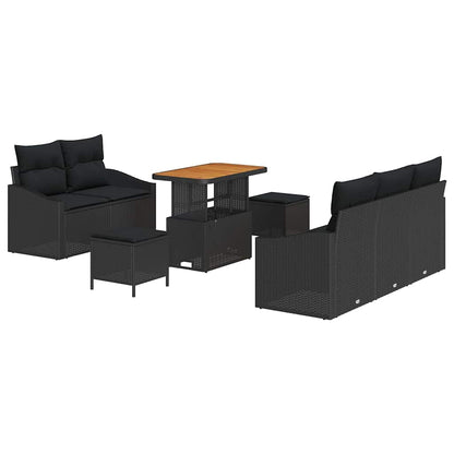 Gartensofa-set mit Kissen 8 pcs Schwarz Poly-Rattan