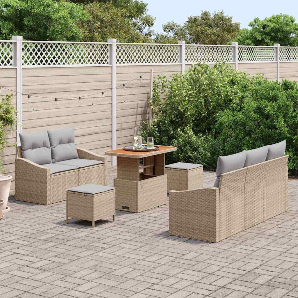 Gartensofa-set mit Kissen 8 pcs Beige Poly-Rattan