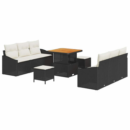 Gartensofa-set mit Kissen 9 pcs Schwarz Poly-Rattan