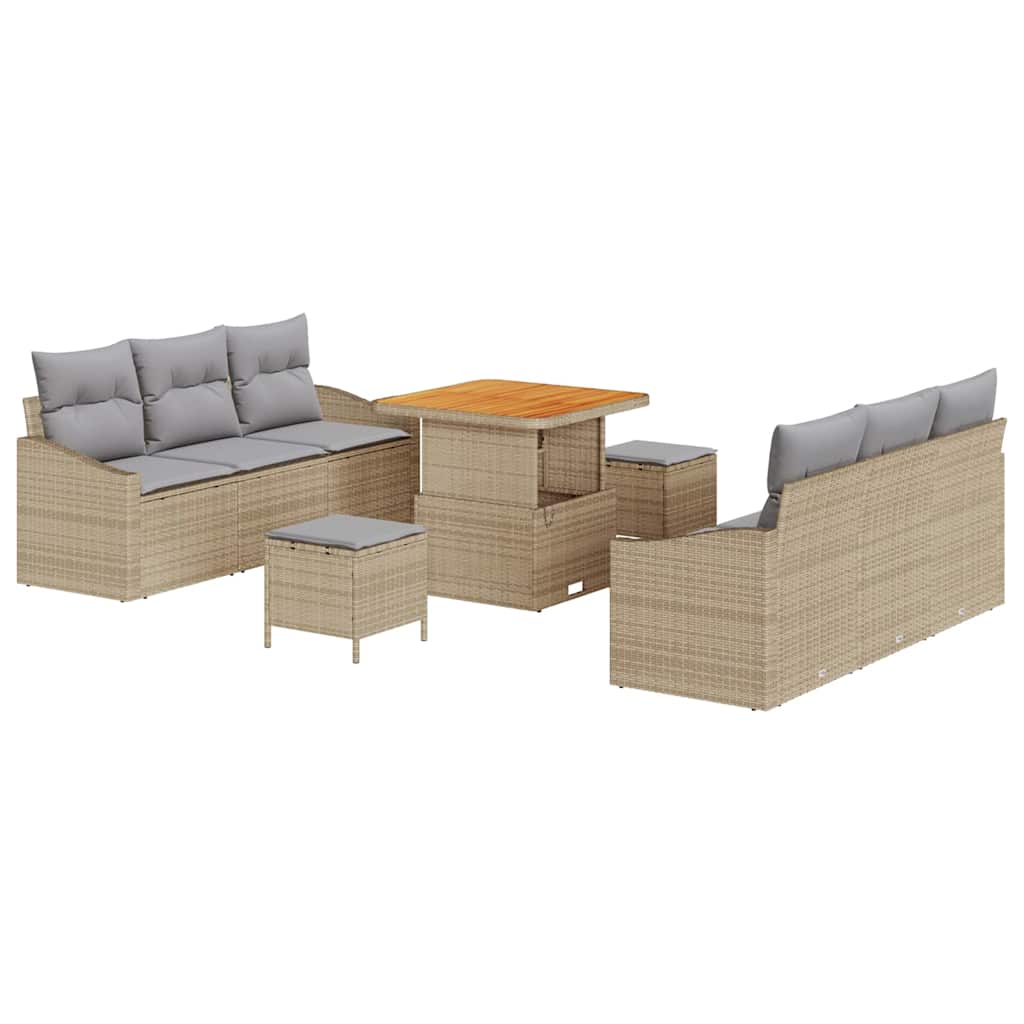 Gartensofa-set mit Kissen 9 pcs Beige Poly-Rattan