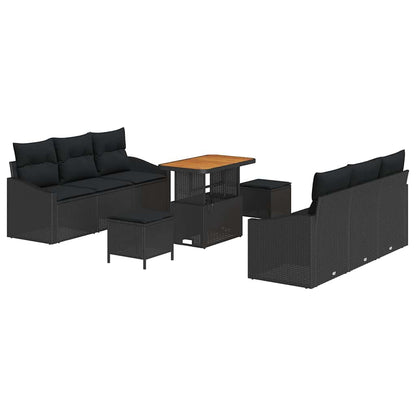 Gartensofa-set mit Kissen 9 pcs Schwarz Poly-Rattan
