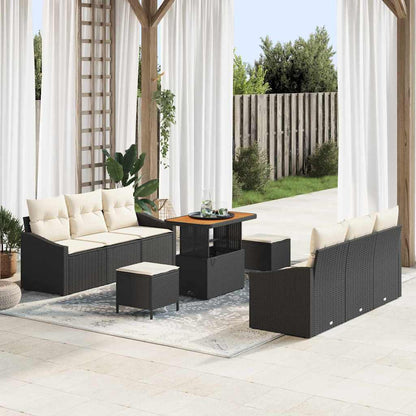 Gartensofa-set mit Kissen 9 pcs Schwarz Poly-Rattan