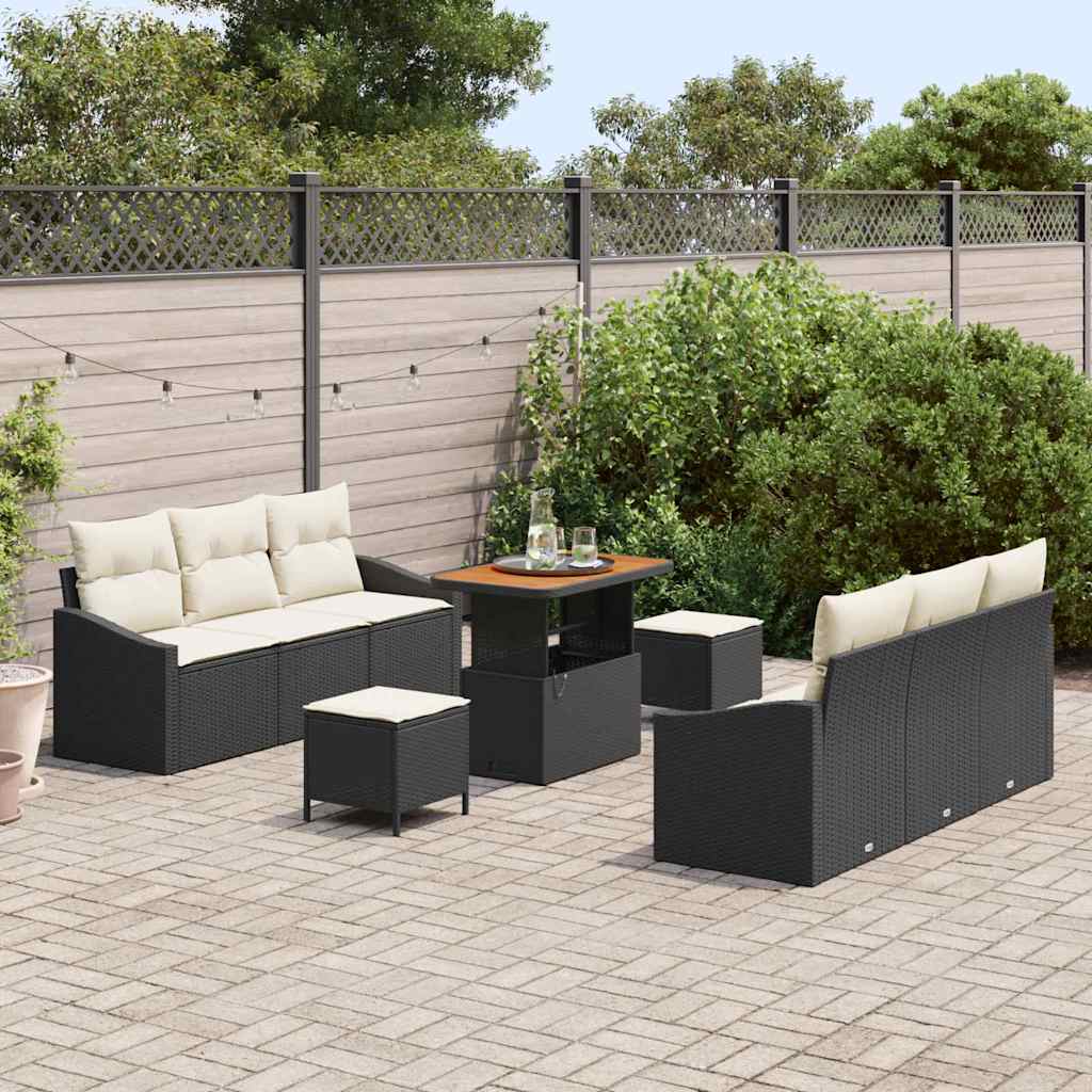 Gartensofa-set mit Kissen 9 pcs Schwarz Poly-Rattan