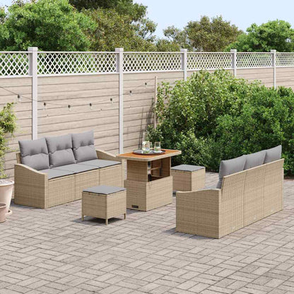Gartensofa-set mit Kissen 9 pcs Beige Poly-Rattan