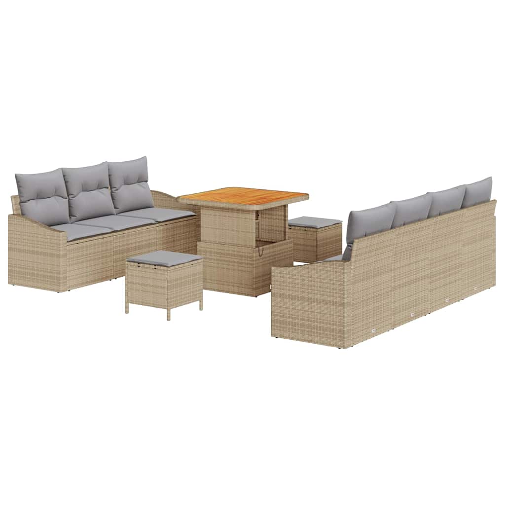 Gartensofa-set mit Kissen 10 pcs Beige Poly-Rattan