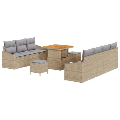 Gartensofa-set mit Kissen 10 pcs Beige Poly-Rattan