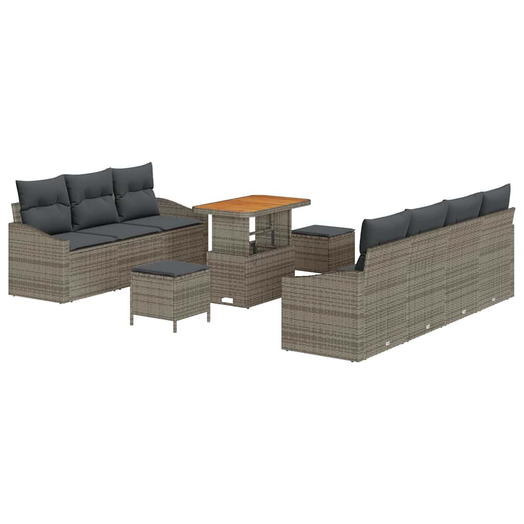 Gartensofa-set mit Kissen 10 pcs Grau Poly-Rattan