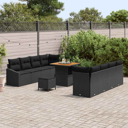 Gartensofa-set mit Kissen 11 pcs Schwarz Poly-Rattan