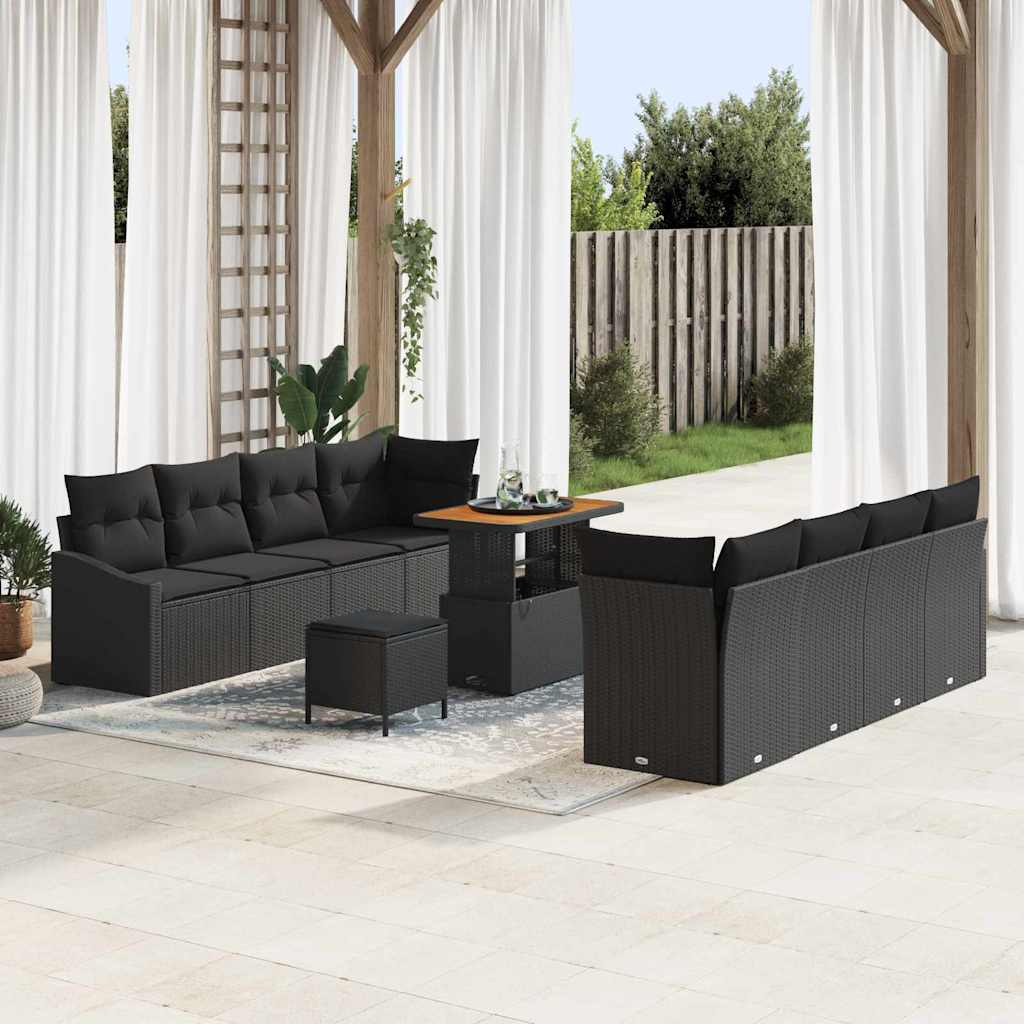Gartensofa-set mit Kissen 11 pcs Schwarz Poly-Rattan