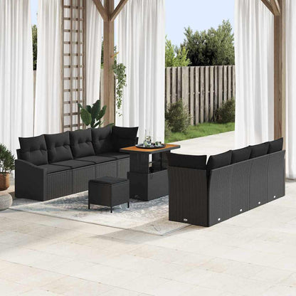 Gartensofa-set mit Kissen 11 pcs Schwarz Poly-Rattan