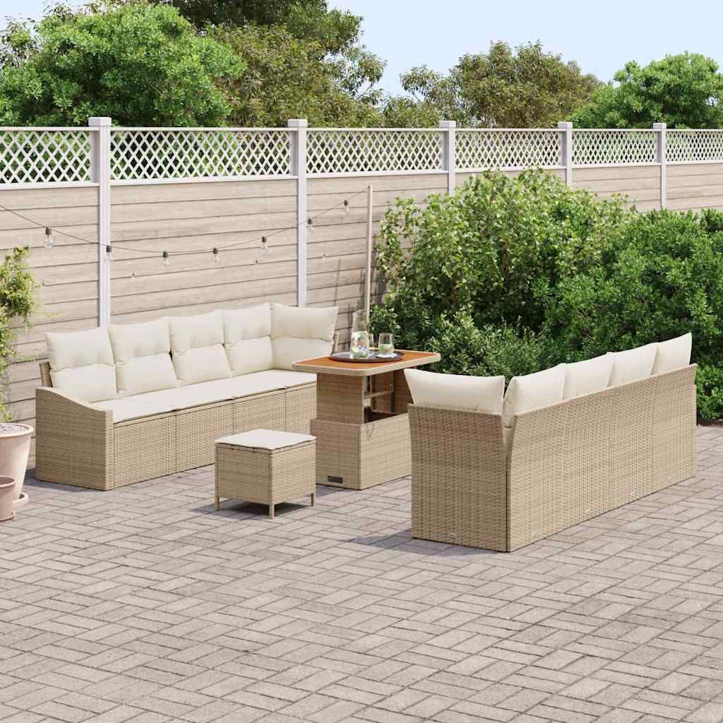 Gartensofa-set mit Kissen 11 pcs Beige Poly-Rattan