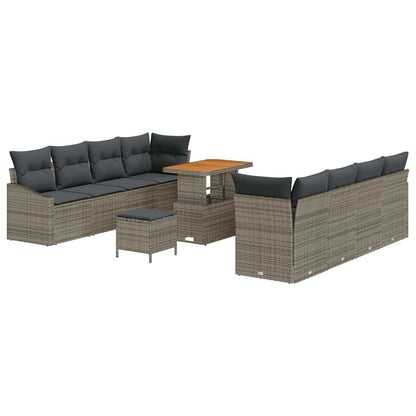 Gartensofa-set mit Kissen 11 pcs Grau Poly-Rattan