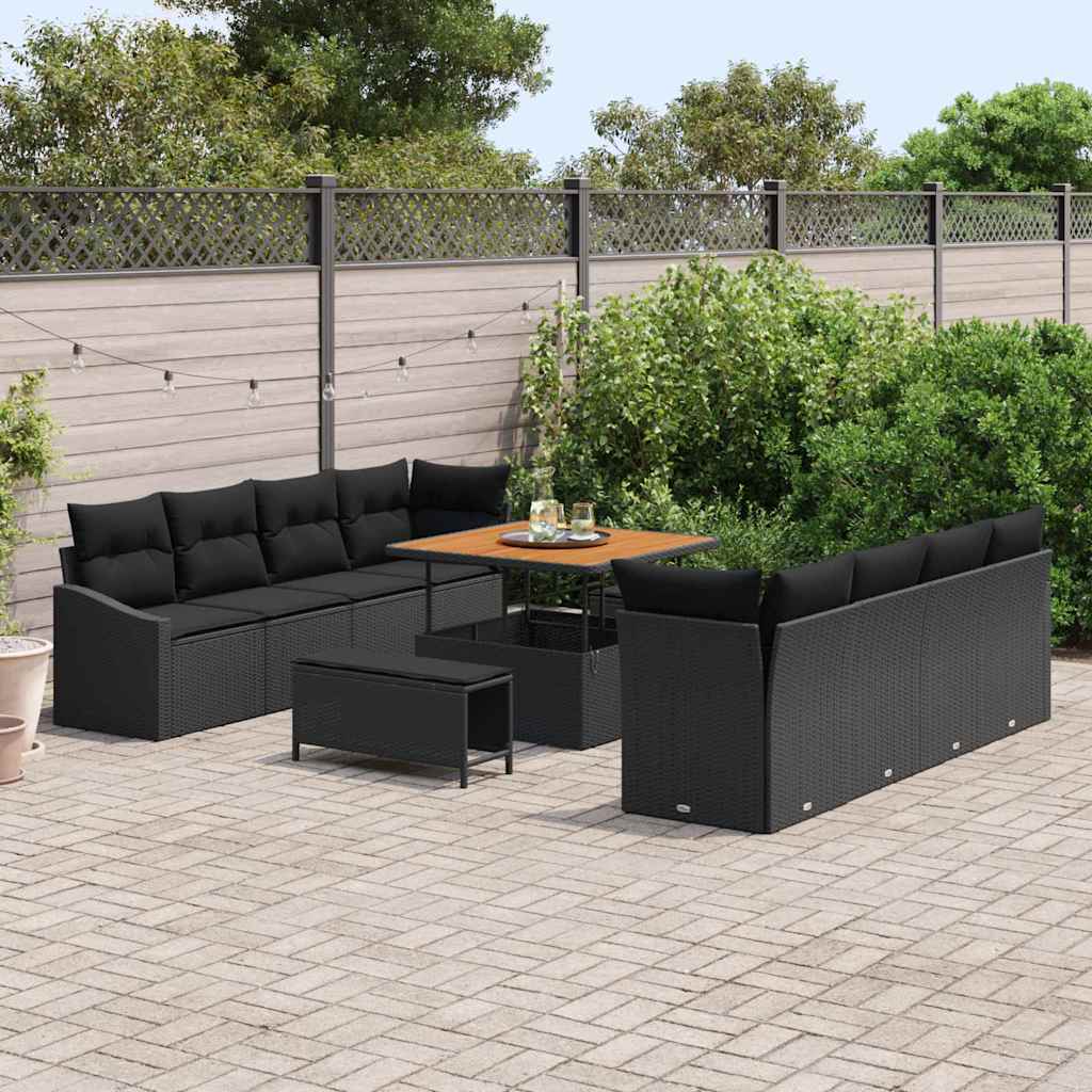 vidaXL Ensemble de canapés de jardin avec coussins 11 pcs Noir Résine tressée