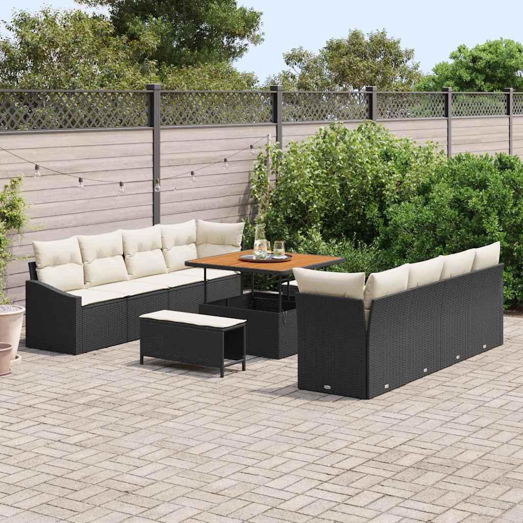 Gartensofa-set mit Kissen 11 pcs Schwarz Poly-Rattan