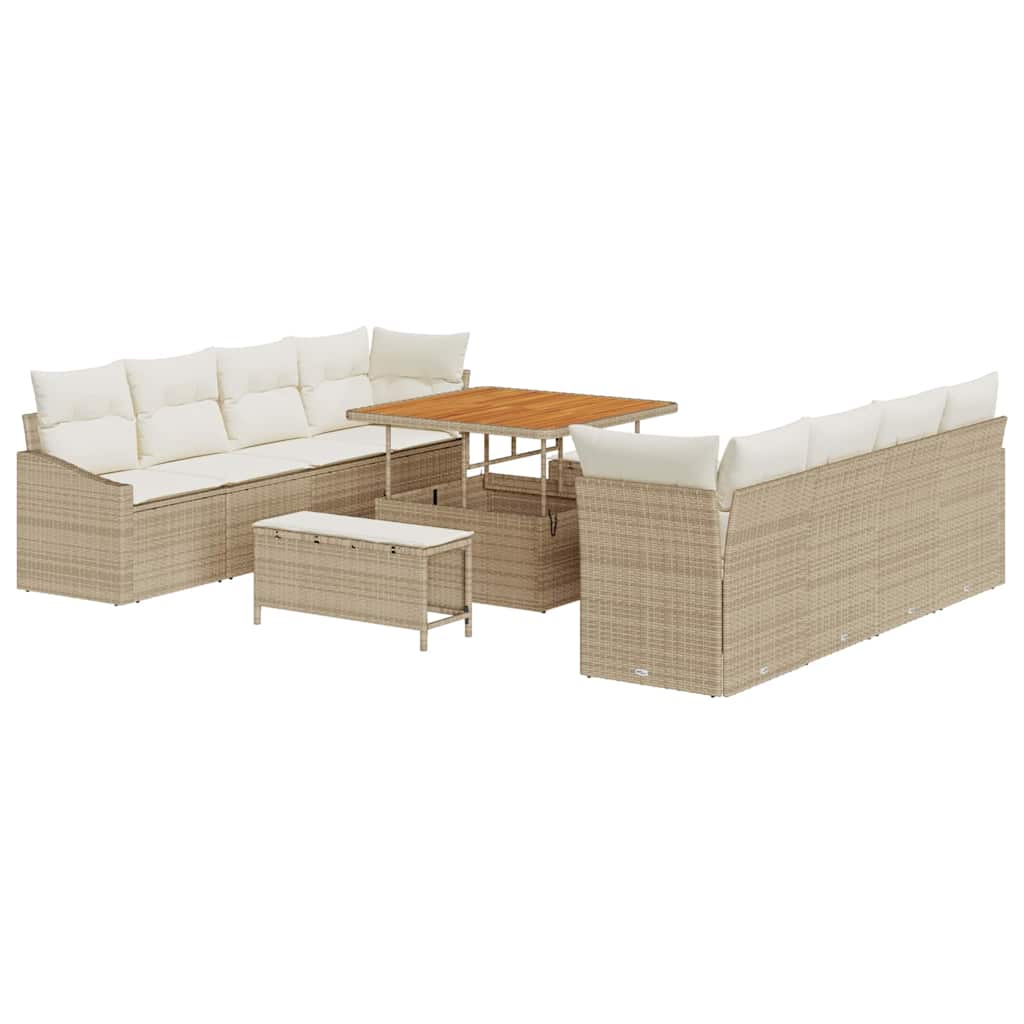 Gartensofa-set mit Kissen 11 pcs Beige Poly-Rattan