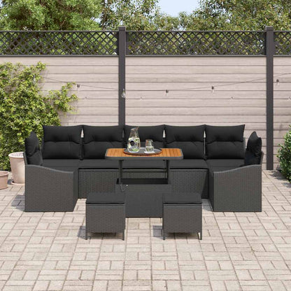 Gartensofa-set mit Kissen 10 pcs Schwarz Poly-Rattan