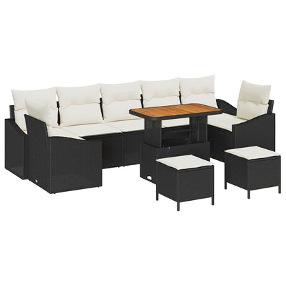 Gartensofa-set mit Kissen 10 pcs Schwarz Poly-Rattan