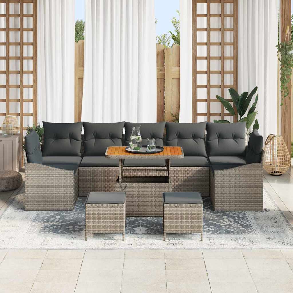 Gartensofa-set mit Kissen 10 pcs Grau Poly-Rattan