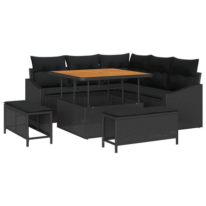 Gartensofa-set mit Kissen 8 pcs Schwarz Poly-Rattan